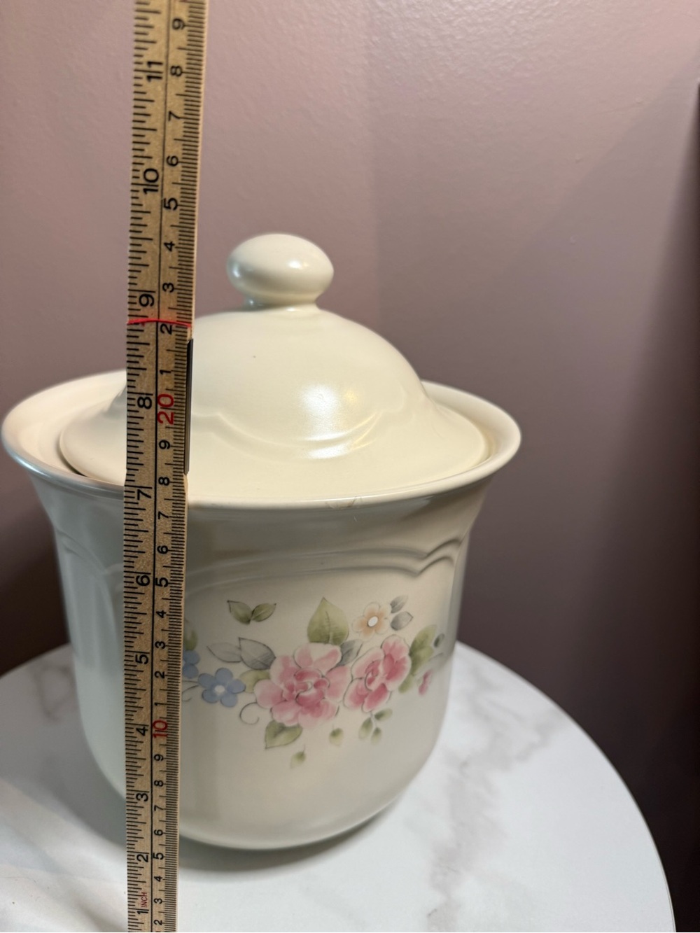 Pfaltzgraff Cream Tea Rose Ceramic Canister with Pink and Blue Flowers - Picture 6 of 7